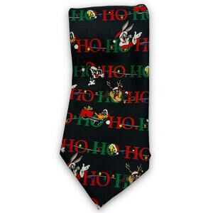 VTG 90s Y2K Looney Tunes Tie Character Novelty Christmas Holiday Black Red Green